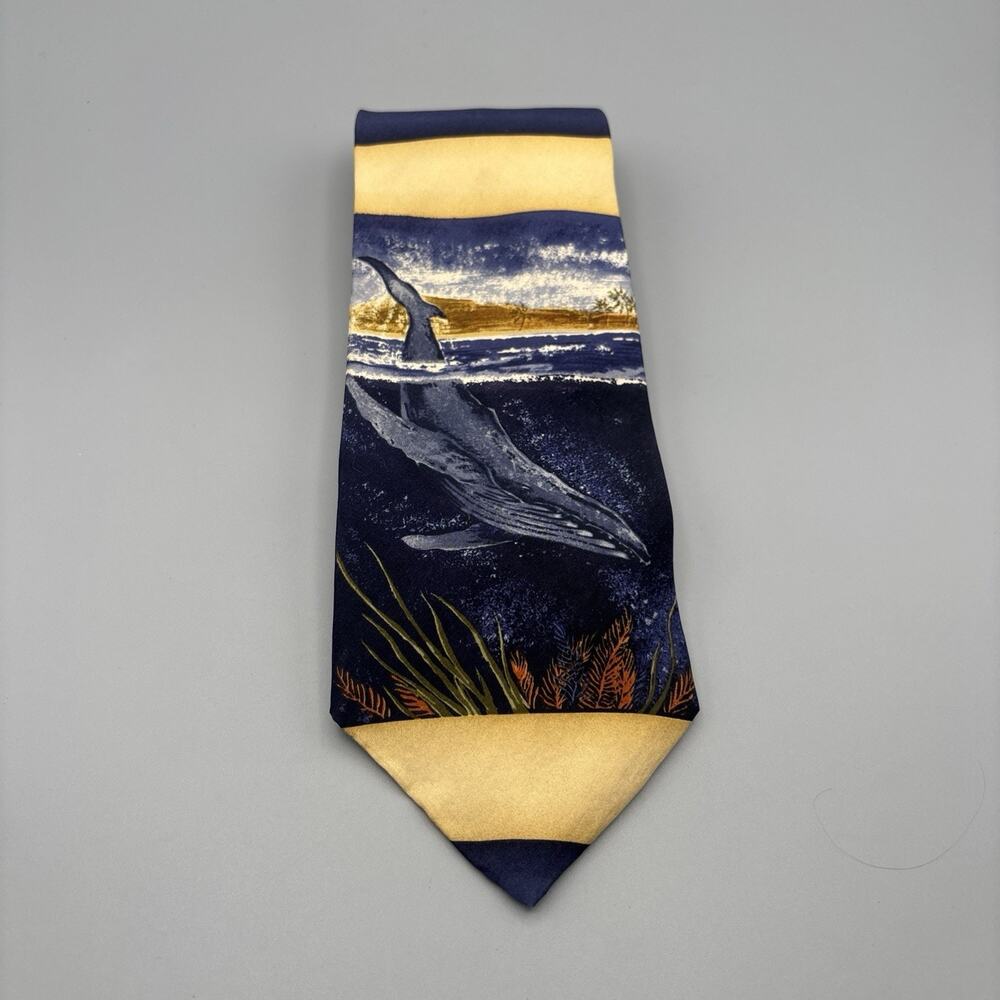 Endangered Species Silk Tie Mens Whale Pattern Made USA Ocean Animal Print
